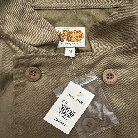 NWT Cracker Barrel Shirt Men Size M Green Chef Coat Employee Cook Uniform Button - Picture 3 of 8